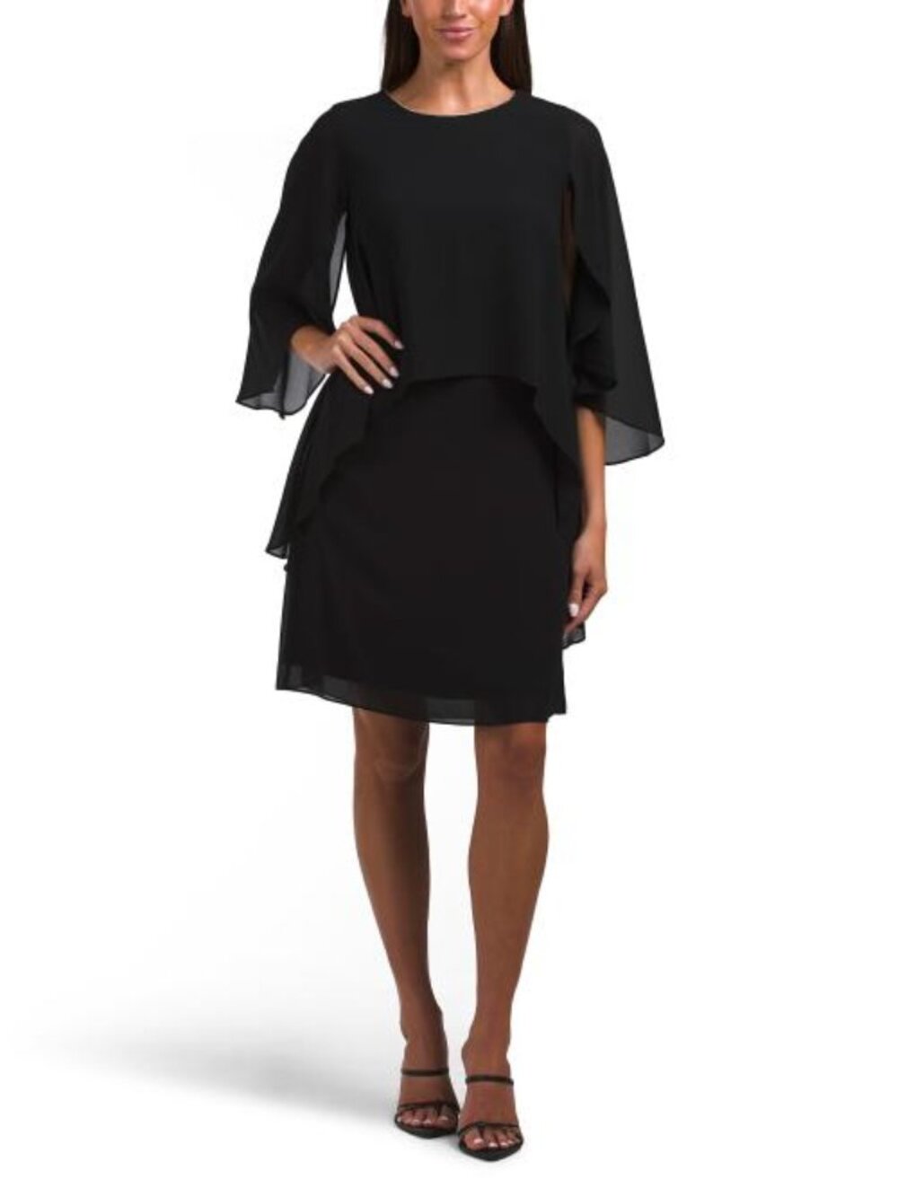 MARINA Rhinestone Trim Chiffon Overlay Mini Dress